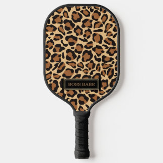 Leopard Seamless Pattern Custom Name Pickleball Paddle