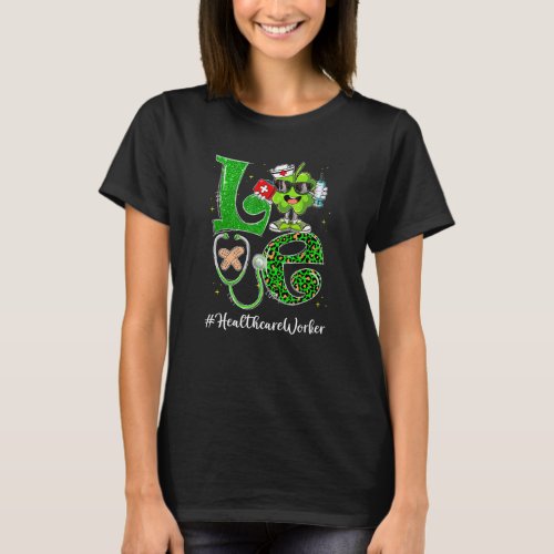 Leopard Shamrock Love Healthcare Worker St Patrick T_Shirt