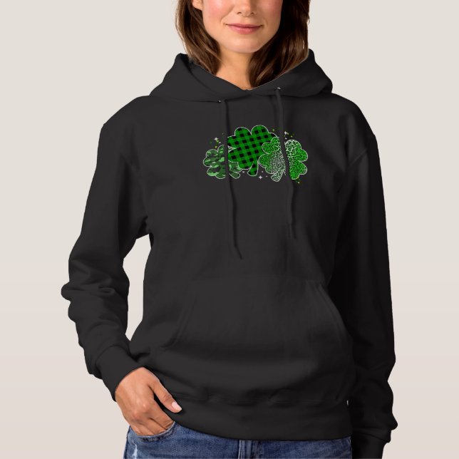Leopard Shamrock Lucky Charm Men Women Irish St Pa Hoodie (Front)