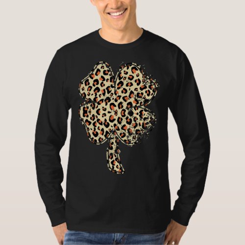 Leopard Shamrock Lucky Four Leaf C St Patricks Da T_Shirt