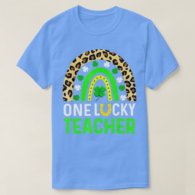 Leopard Shamrock One Lucky Teacher St Patrick's Da T-Shirt (Design Front)