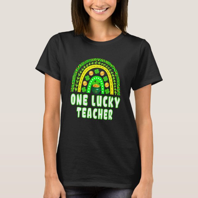 Leopard Shamrock One Lucky Teacher St Patrick's Da T-Shirt (Front)