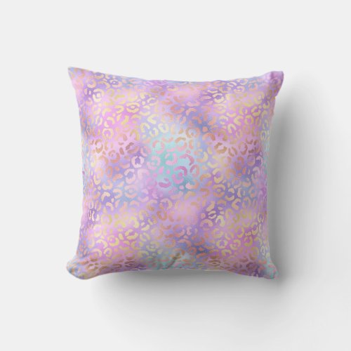  Leopard Shiny Iridescent Rainbow Animal Print Throw Pillow