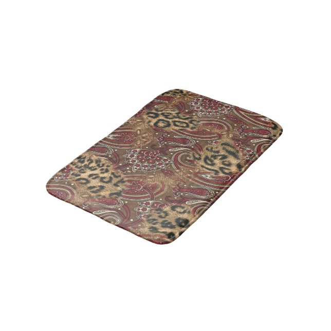 Leopard Skin and Paisley Print Bathroom Mat (Angled)