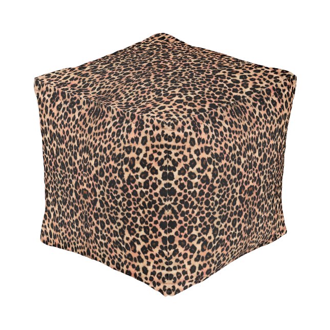 Leopard Skin Animal Print Pouf (Angled Front)