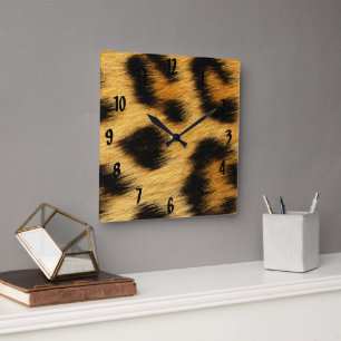 Leopard Skin Animal Print Square Wall Clock