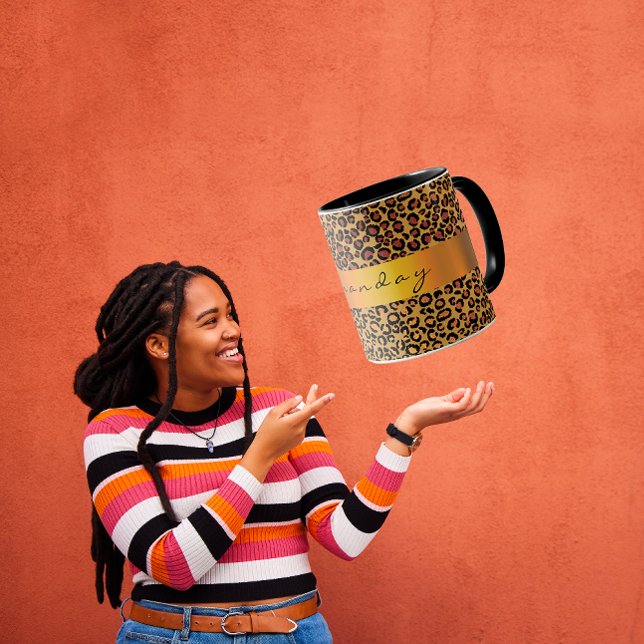 Leopard Skin Black Honey Gold Stripe Name Coffe Mug (FloreneK Studio 
)