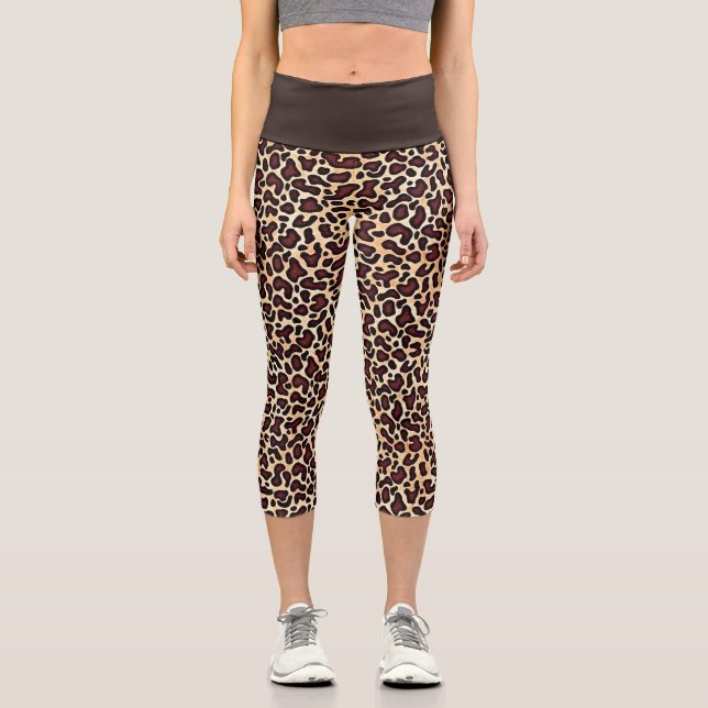Leopard Skin Brown Cream Pattern -  Capri Leggings (Front)