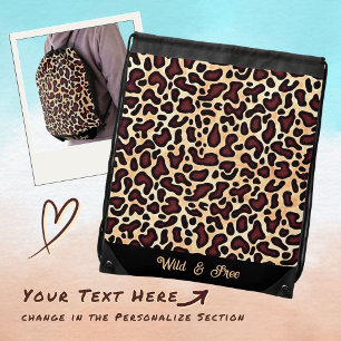 Leopard Skin Brown Cream Pattern - Drawstring Bag