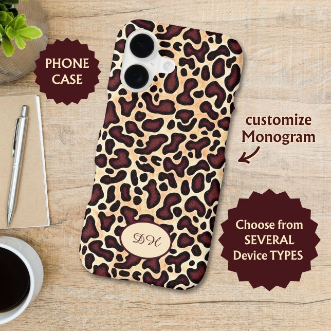 Leopard Skin Brown Cream Pattern Monogrammed -  Case-Mate iPhone Case (Creator Uploaded)