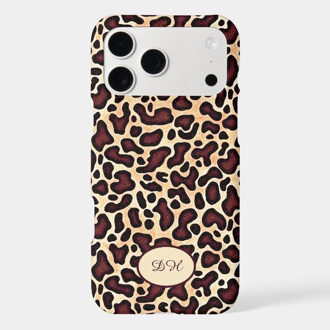 Leopard Skin Brown Cream Pattern Monogrammed -  Iphone Case (Back)