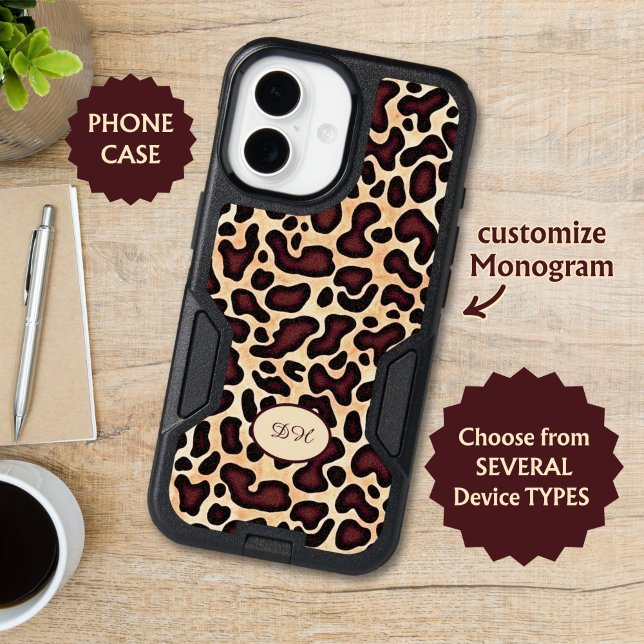 Leopard Skin Brown Cream Pattern Monogrammed -  Otterbox iPhone Case (Creator Uploaded)