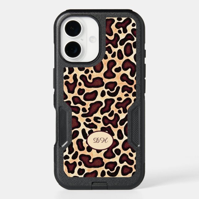 Leopard Skin Brown Cream Pattern Monogrammed -  Otterbox iPhone Case (Back)