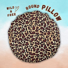 Leopard Skin Brown Cream Pattern -  Round Pillow