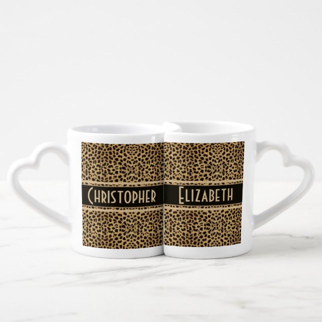 Leopard Skin Couple Personalize Coffee Mug Set (Front Nesting)
