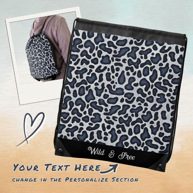 Leopard Skin Denim Grey Blue Pattern -  Drawstring Bag (Creator Uploaded)