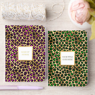 Leopard skin gold purple monogrammed safari skin foil vow books