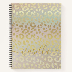 Leopard Skin In Gold Glitter On Rainbow Gold Notebook