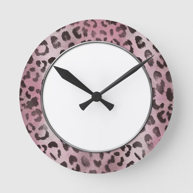 Leopard Skin in pink Rose Round Clock (Front)