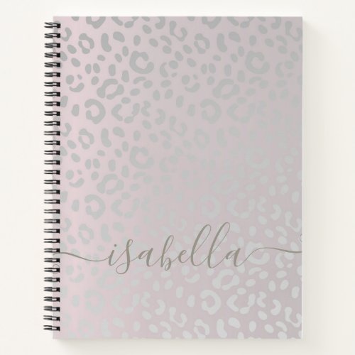 Leopard Skin In Silver Glitter On  Blush Gradient Notebook