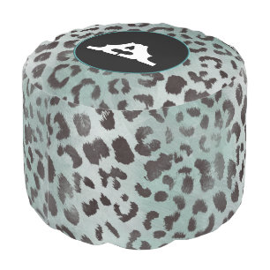 Leopard Skin in Tangerine Blue Sea Pouf