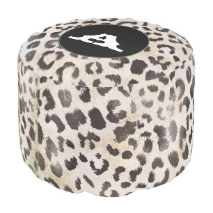 Leopard Skin in Tangerine Ivory Pouf