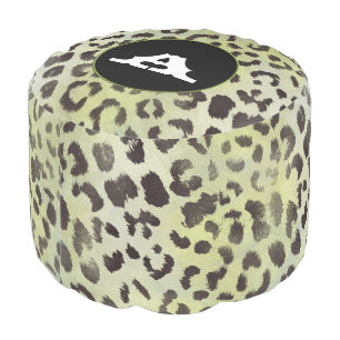 Leopard Skin in Tangerine Lime Green Pouf