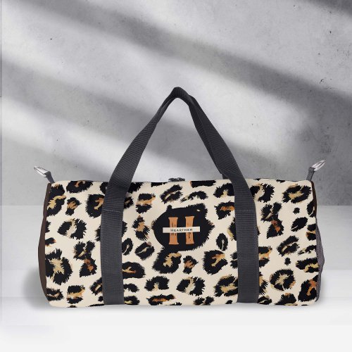 Leopard Skin Modern Animal Pattern Monogram Duffle Bag