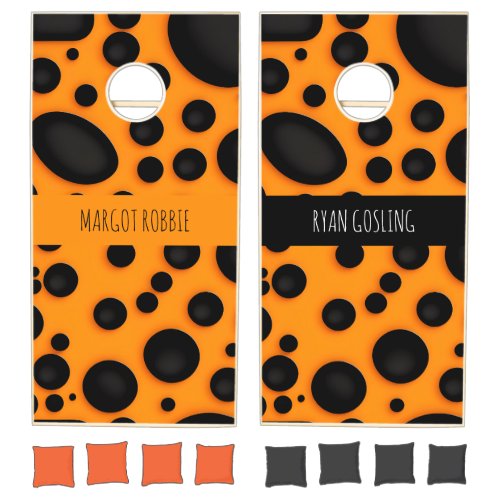 Leopard skin Orange Black Abstract Safari Pattern Cornhole Set