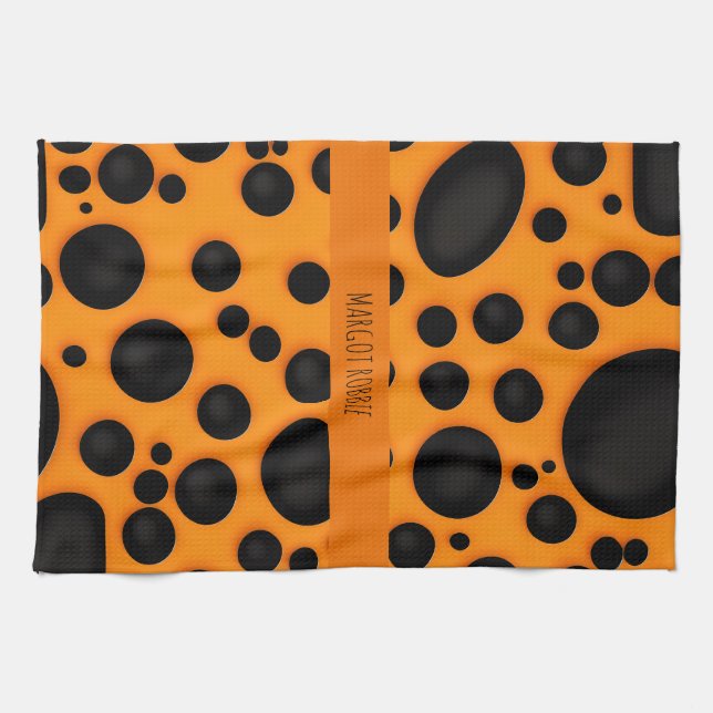 Leopard skin Orange Black Abstract Safari Pattern Kitchen Towel (Horizontal)