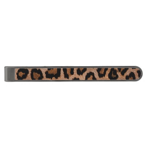 Leopard skin pattern gunmetal finish tie bar