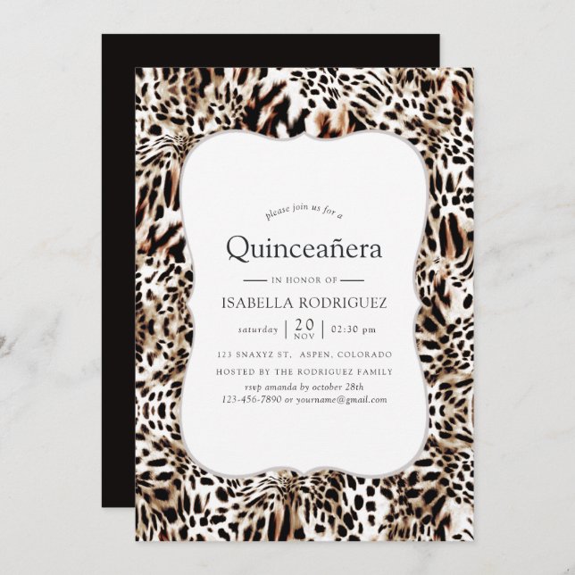 Leopard Skin Pattern Quinceanera Invitation (Front/Back)