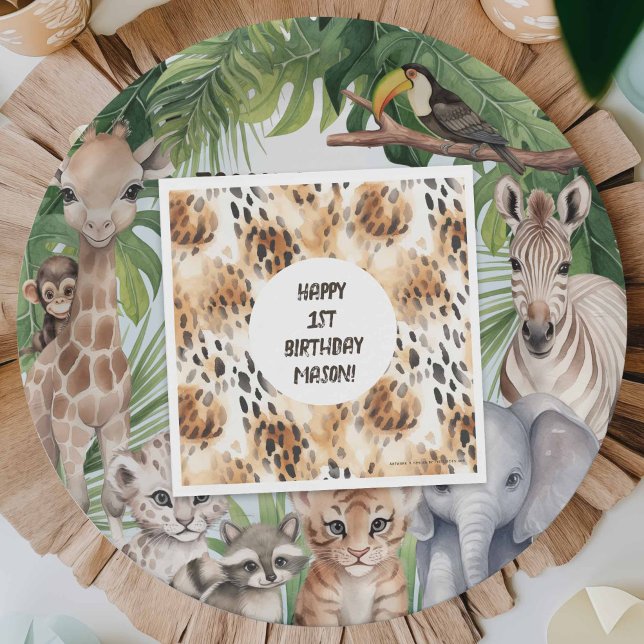 Leopard Skin Pattern, Safari themed 1st birthday Napkins (Leopard skin pattern, Safari jungle birthday paper napkins.)