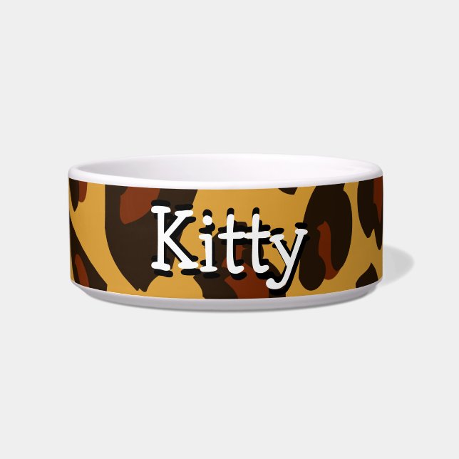 Leopard Skin Personalized Kitty Cat Bowl (Front)