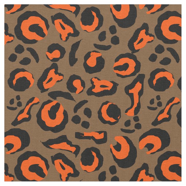 Leopard Skin Print Brown Orange Black Camouflage Fabric (Close Up)