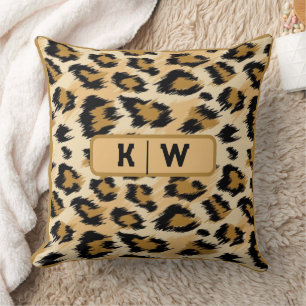 Leopard Skin Print Monogram Initial   Throw Pillow