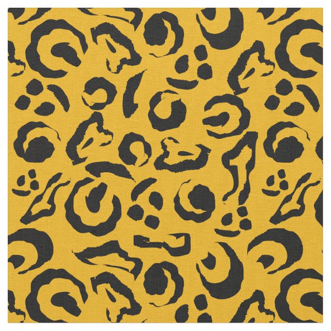 Leopard Skin Print Mustard Yellow Black Camouflage Fabric (Close Up)