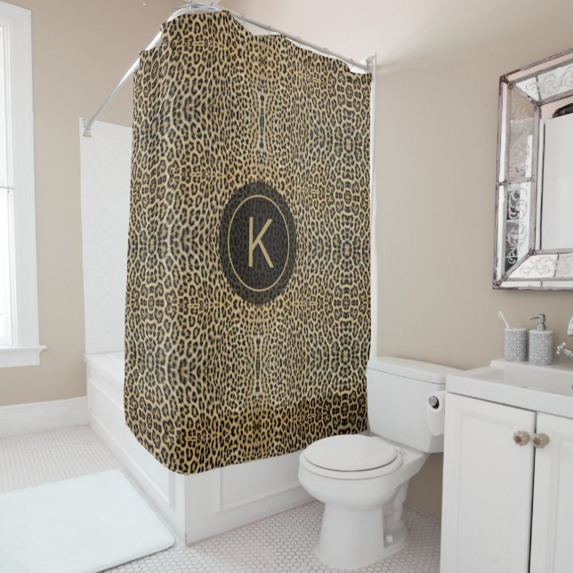 Leopard Skin Print Pattern Initial Personalized Shower Curtain (In Situ)