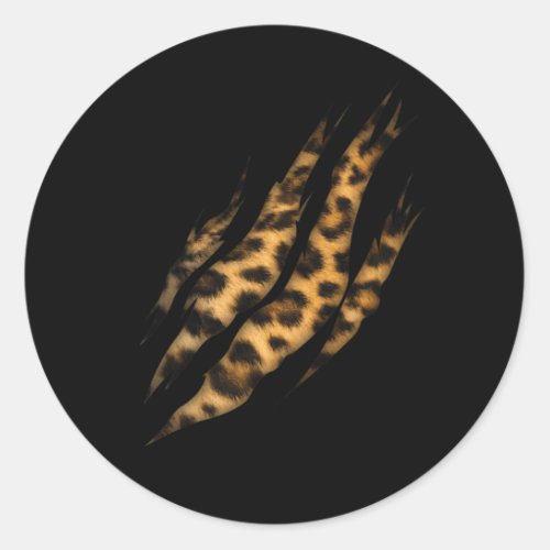 Leopard Skin Print Torn Claw Classic Round Sticker