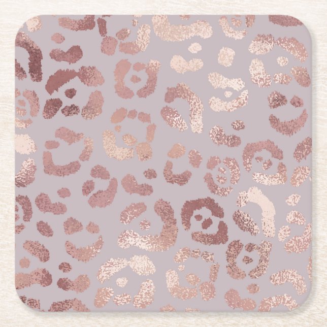 Leopard skin: rose gold elegance. square paper coaster (Front)
