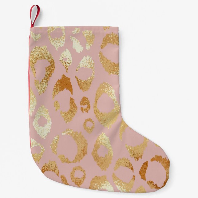 Leopard skin, rose gold texture small christmas stocking (Front)