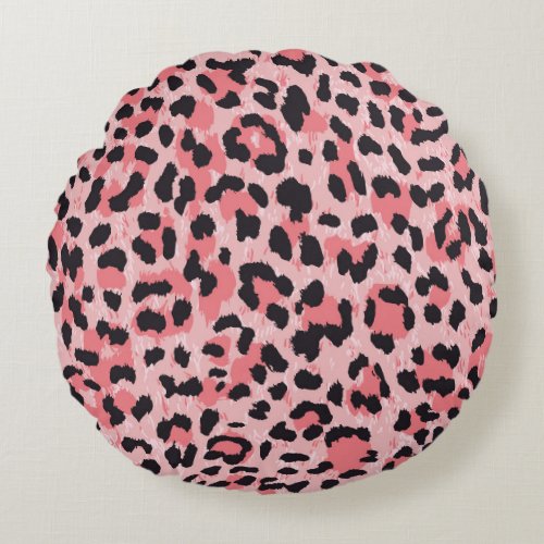 Leopard skin vintage seamless texture round pillow