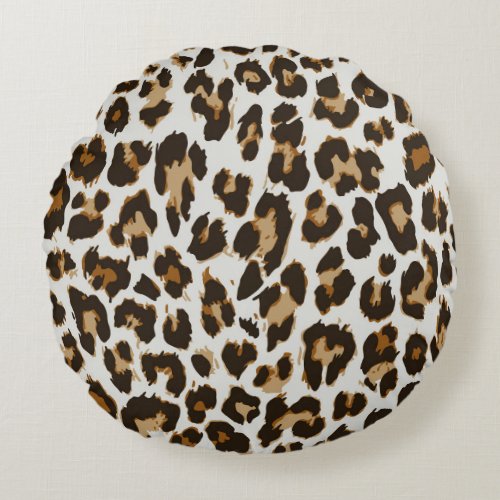 Leopard Skin Vintage Seamless Texture Round Pillow