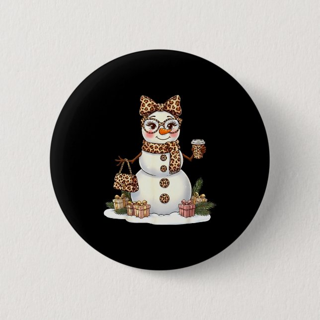 Leopard Snowman With Sungles Funny Christmas Women Button (Front)