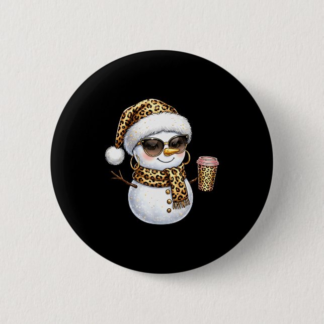 Leopard Snowman With Sungles Funny Christmas Women Button (Front)