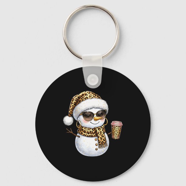 Leopard Snowman With Sungles Funny Christmas Women Keychain (Front)