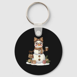 Leopard Snowman With Sungles Funny Christmas Women Keychain