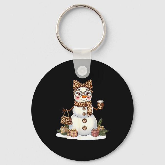 Leopard Snowman With Sungles Funny Christmas Women Keychain (Front)