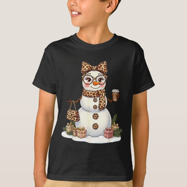 Leopard Snowman With Sungles Funny Christmas Women T-Shirt (Front)