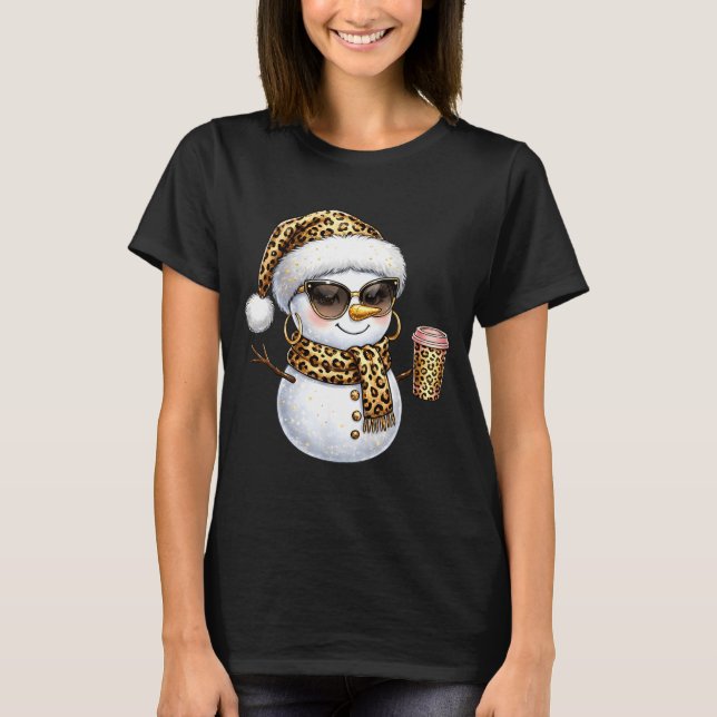 Leopard Snowman With Sungles Funny Christmas Women T-Shirt (Front)